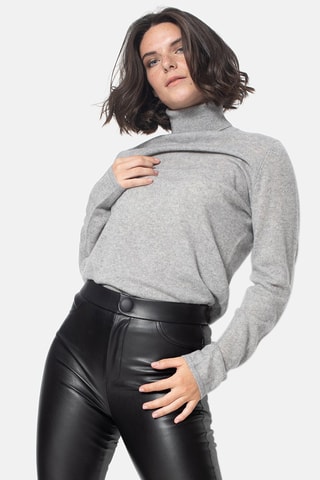 Pull Bise 100% cachemire, 2 fils - Col montant - Gris chiné