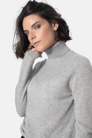 Pull Bise 100% cachemire, 2 fils - Col montant - Gris chiné