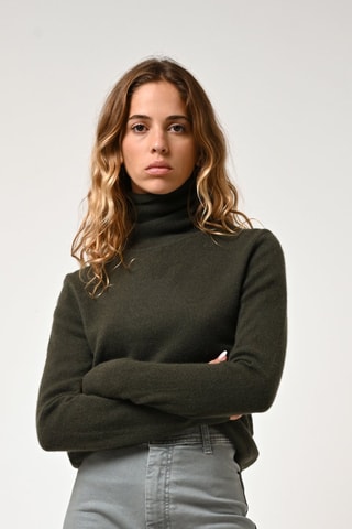 Pull Bise 100% cachemire - Col montant - Kaki