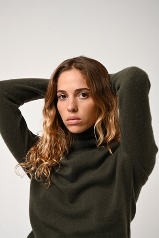 Pull Bise 100% cachemire - Col montant - Kaki