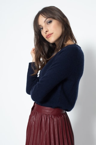 Pull Criou 100% cachemire, 2 fils - Encolure bateau - Bleu marine