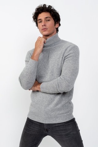 Pull Martin 100% cachemire, 4 fils - Col montant - Gris clair chiné, 340 g