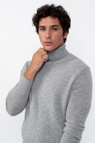 Pull Martin 100% cachemire, 4 fils - Col montant - Gris clair chiné, 340 g