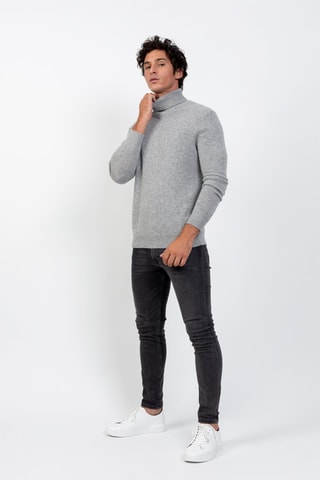 Pull Martin 100% cachemire, 4 fils - Col montant - Gris clair chiné, 340 g