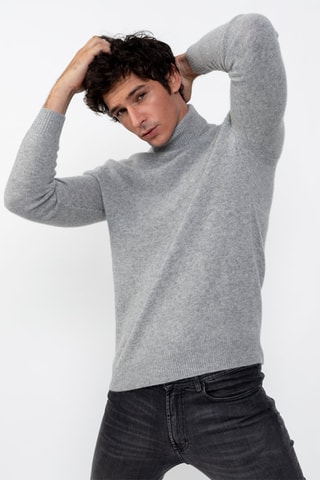 Pull Martin 100% cachemire, 4 fils - Col montant - Gris clair chiné, 340 g