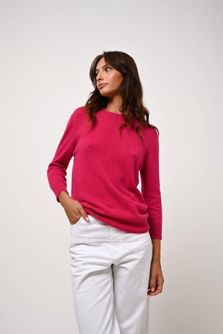 Pull Estaris 100% cachemire - Col rond boutonné dos - Fuchsia