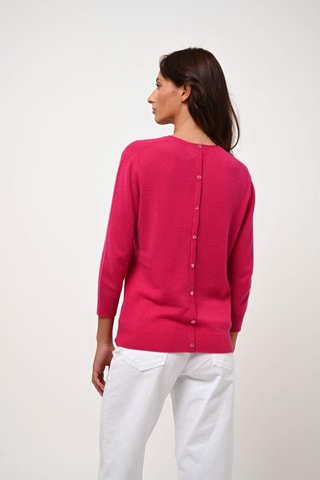 Pull Estaris 100% cachemire - Col rond boutonné dos - Fuchsia