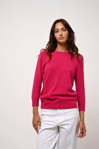 Pull Estaris 100% cachemire - Col rond boutonné dos - Fuchsia