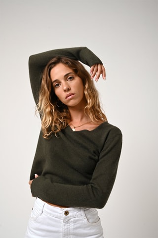 Pull Galise 100% cachemire - Col en V - Kaki