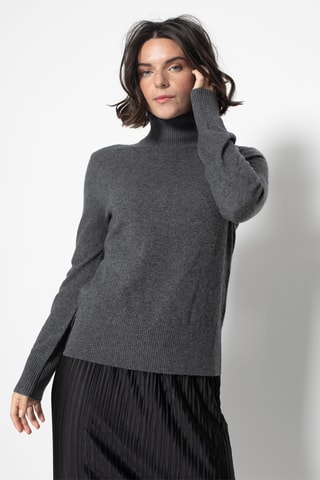 Pull Fornet 100% cachemire, 2 fils - Col montant - Anthracite chiné