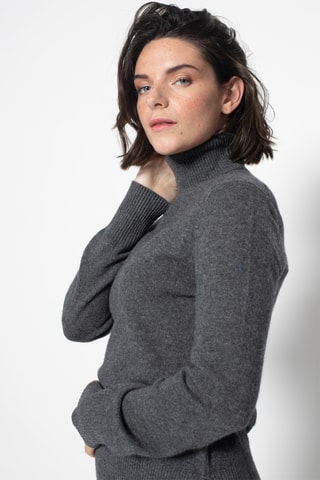 Pull Fornet 100% cachemire, 2 fils - Col montant - Anthracite chiné