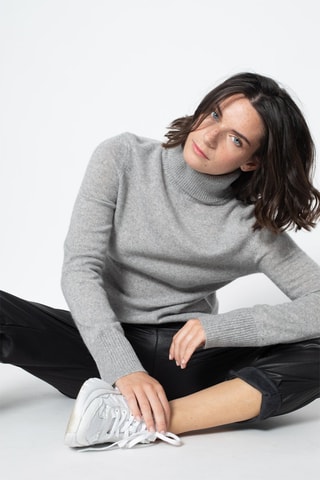 Pull Fornet 100% cachemire, 2 fils - Col montant - Gris clair chiné