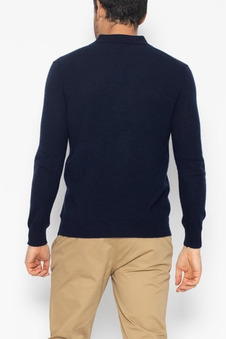 Polo manches longues Charvet 100% cachemire, 2 fils Col classique boutonné Bleu marine