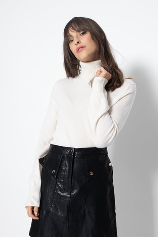 Pull Fornet 100% cachemire, 2 fils - Col montant - Blanc