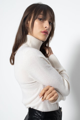 Pull Fornet 100% cachemire, 2 fils - Col montant - Blanc