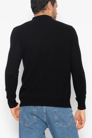 Polo manches longues Charvet 100% cachemire, 2 fils – Col classique boutonné - Noir