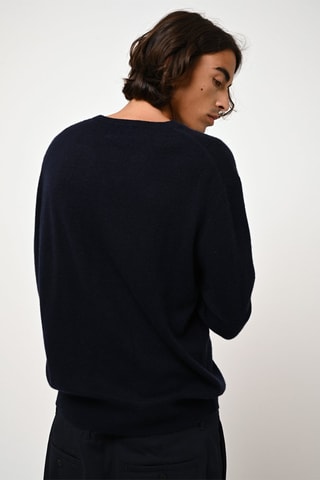 Pull Agel 100% cachemire, 2 fils - Col en V - Bleu marine