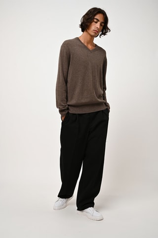 Pull Agel 100% cachemire, 2 fils - Col en V - Taupe chiné