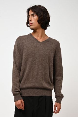 Pull Agel 100% cachemire, 2 fils - Col en V - Taupe chiné