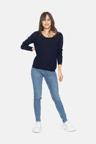 Pull Lanfon 100% cachemire, 2 fils - Encolure en U - Bleu marine