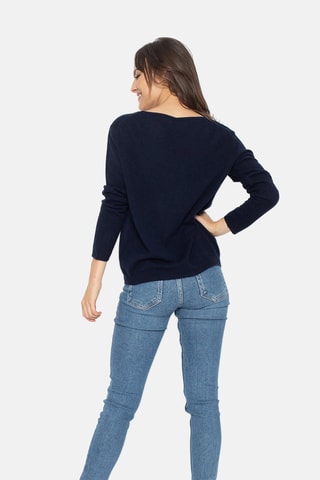 Pull Lanfon 100% cachemire, 2 fils - Encolure en U - Bleu marine