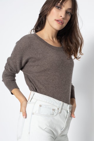 Pull Goléon 100% cachemire, 2 fils - Col bateau - Taupe chiné