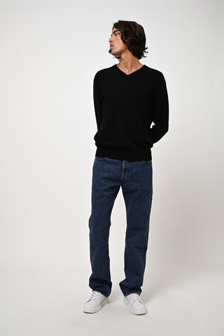 Pull Agel 100% cachemire, 2 fils - Col en V - Noir