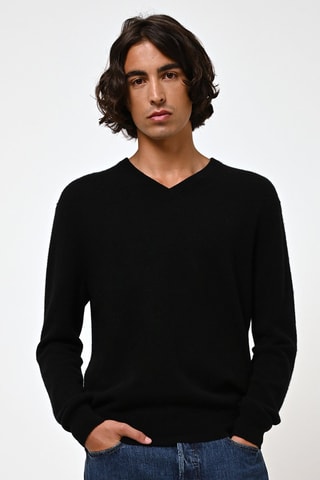 Pull Agel 100% cachemire, 2 fils - Col en V - Noir