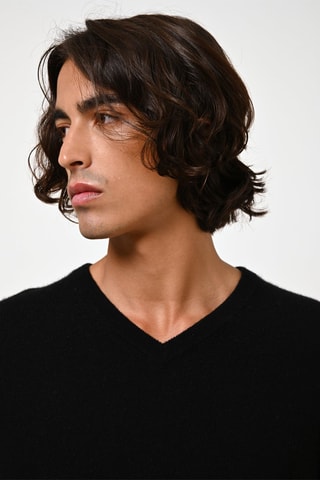 Pull Agel 100% cachemire, 2 fils - Col en V - Noir