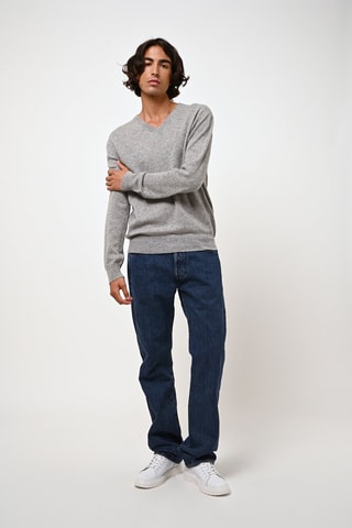 Pull Agel 100% cachemire, 2 fils - Col en V - Gris chiné