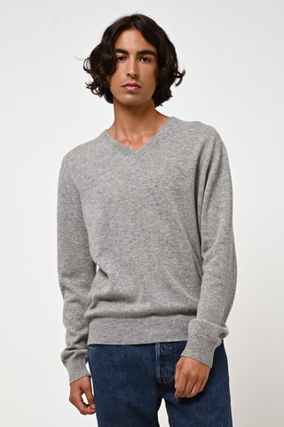 Pull Agel 100% cachemire, 2 fils - Col en V - Gris chiné