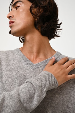 Pull Agel 100% cachemire, 2 fils - Col en V - Gris chiné