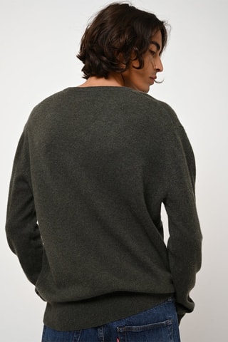 Pull Agel 100% cachemire, 2 fils - Col en V - Kaki chiné