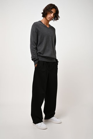 Pull Agel 100% cachemire, 2 fils - Col en V - Anthracite chiné