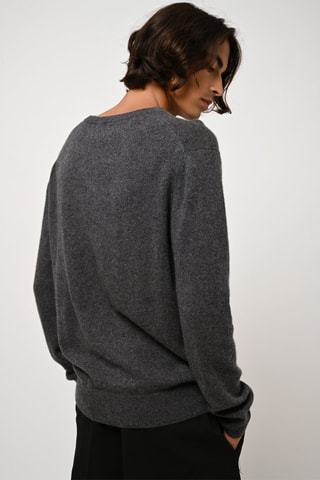 Pull Agel 100% cachemire, 2 fils - Col en V - Anthracite chiné