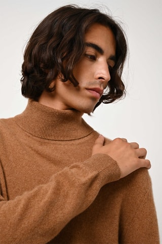 Pull Bange 100% cachemire - Col montant - Noisette