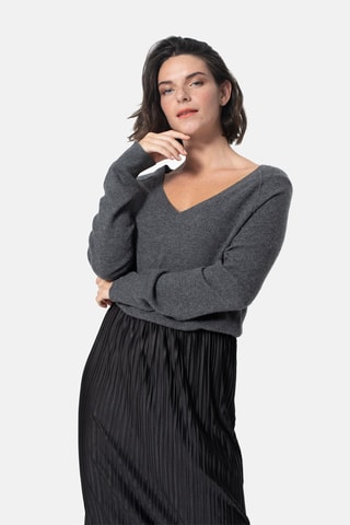 Pull Giusalet 100% cachemire, 2 fils - Col en V - Anthracite chiné