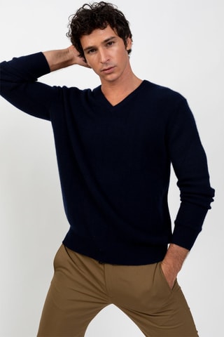 Pull Victor 100% cachemire, 4 fils - Col en V - Bleu marine, 268 g
