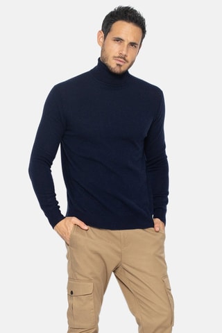 Pull Bange 100% cachemire, 2 fils - Col montant - Bleu marine