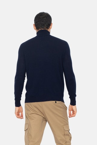 Pull Bange 100% cachemire, 2 fils - Col montant - Bleu marine