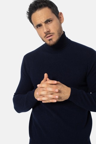 Pull Bange 100% cachemire, 2 fils - Col montant - Bleu marine