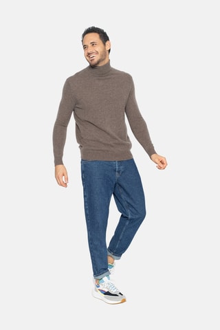 Pull Bange 100% cachemire, 2 fils - Col montant - Taupe chiné