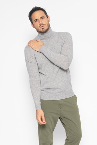 Pull Bange 100% cachemire, 2 fils - Col montant - Gris clair chiné