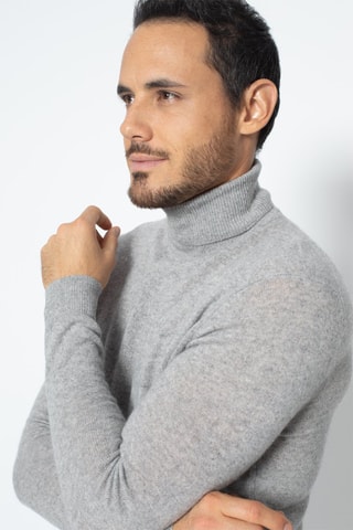 Pull Bange 100% cachemire, 2 fils - Col montant - Gris clair chiné