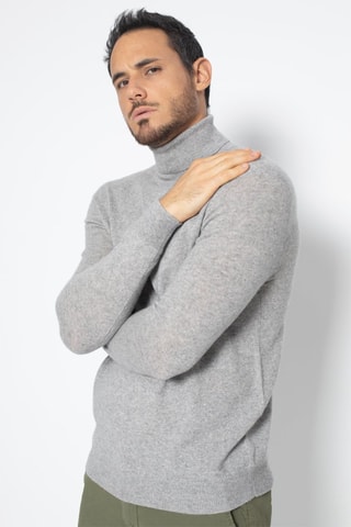 Pull Bange 100% cachemire, 2 fils - Col montant - Gris clair chiné