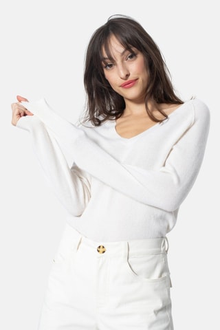 Pull Giusalet 100% cachemire, 2 fils - Col en V - Ivoire