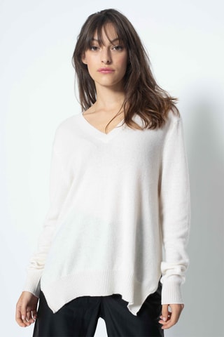 Pull Giegn 100% cachemire, 2 fils - Col en V - Ivoire