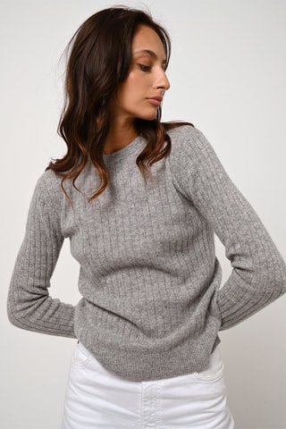 Pull Bella 100% cachemire, 2 fils - Col rond - Gris chiné