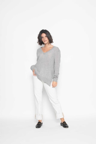 Pull Giegn 100% cachemire, 2 fils - Col en V - Gris chiné