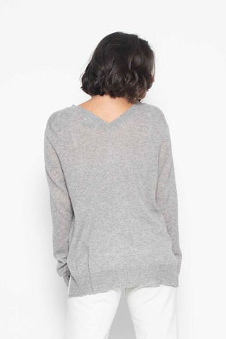 Pull Giegn 100% cachemire, 2 fils - Col en V - Gris chiné